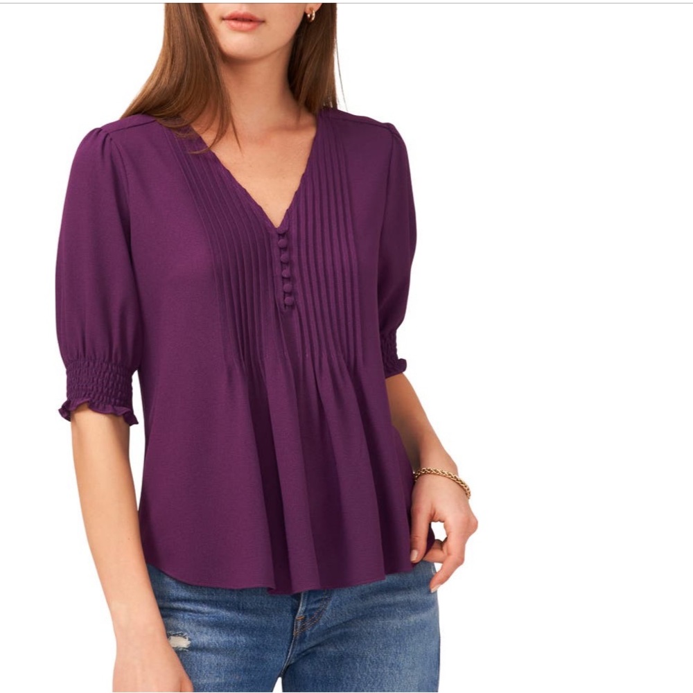 1. State Purple Pleated Blouse
